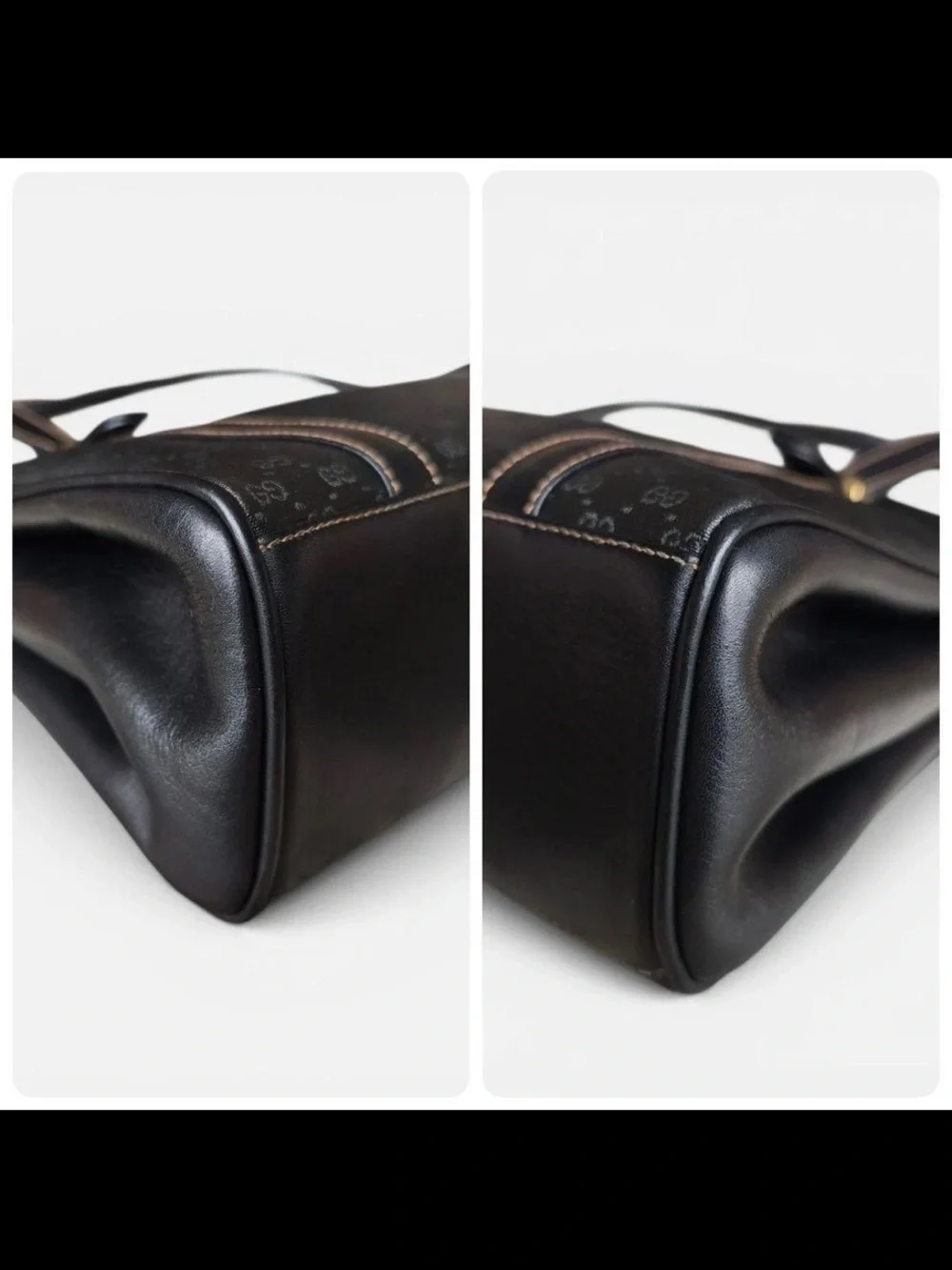 Gucci Black Monogram Satchel with Gold-Tone Oval Emblem